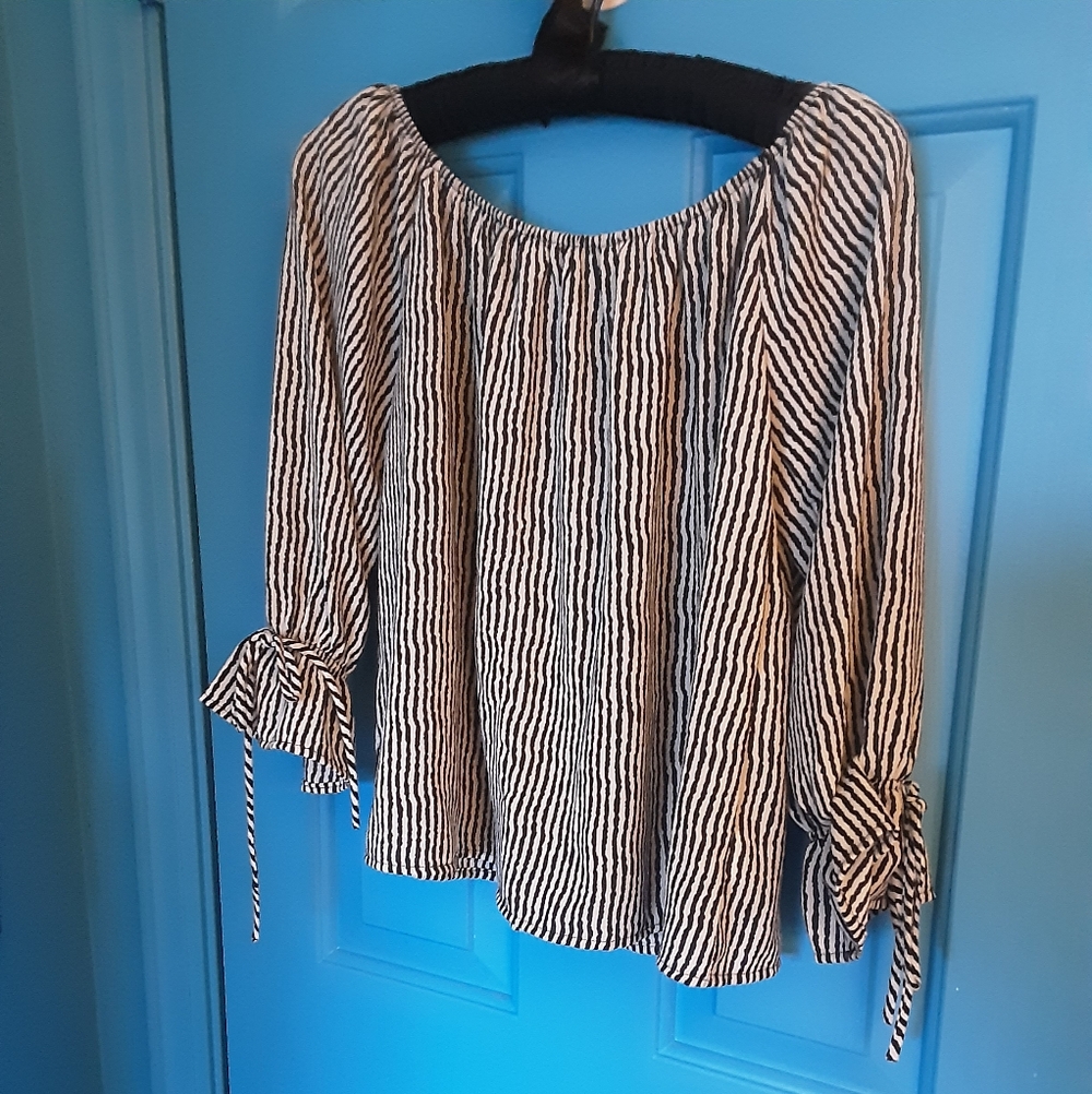 Shelli Chiffon Black White Striped Blouse